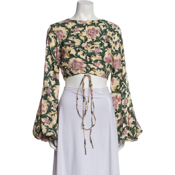 Agua By Agua Bendita Floral Green Print Bateau Neckline Crop Top Size XS - Picture 1 of 5